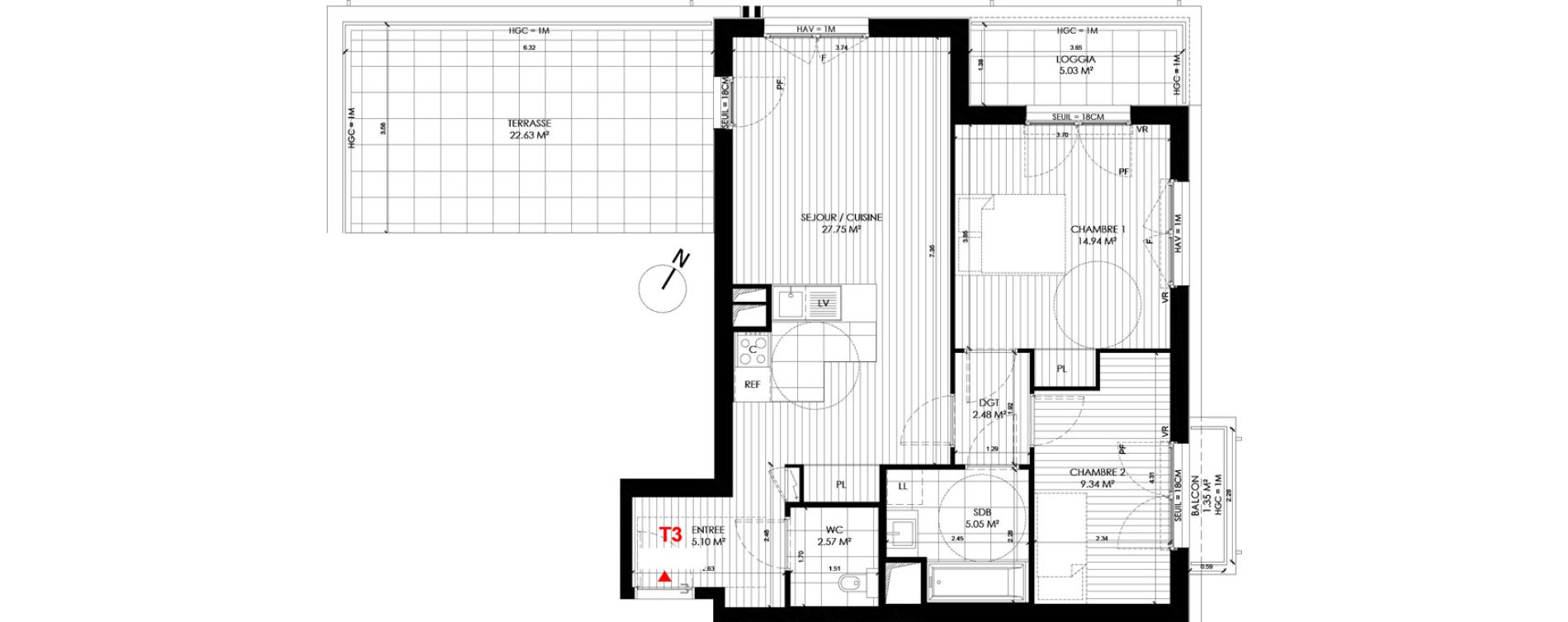 Appartement T3 de 67,23 m2 &agrave; Saint-Andr&eacute;-Lez-Lille Centre