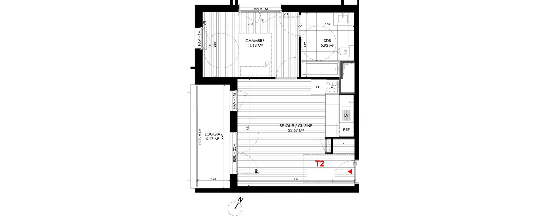 Appartement T2 de 40,12 m2 &agrave; Saint-Andr&eacute;-Lez-Lille Centre