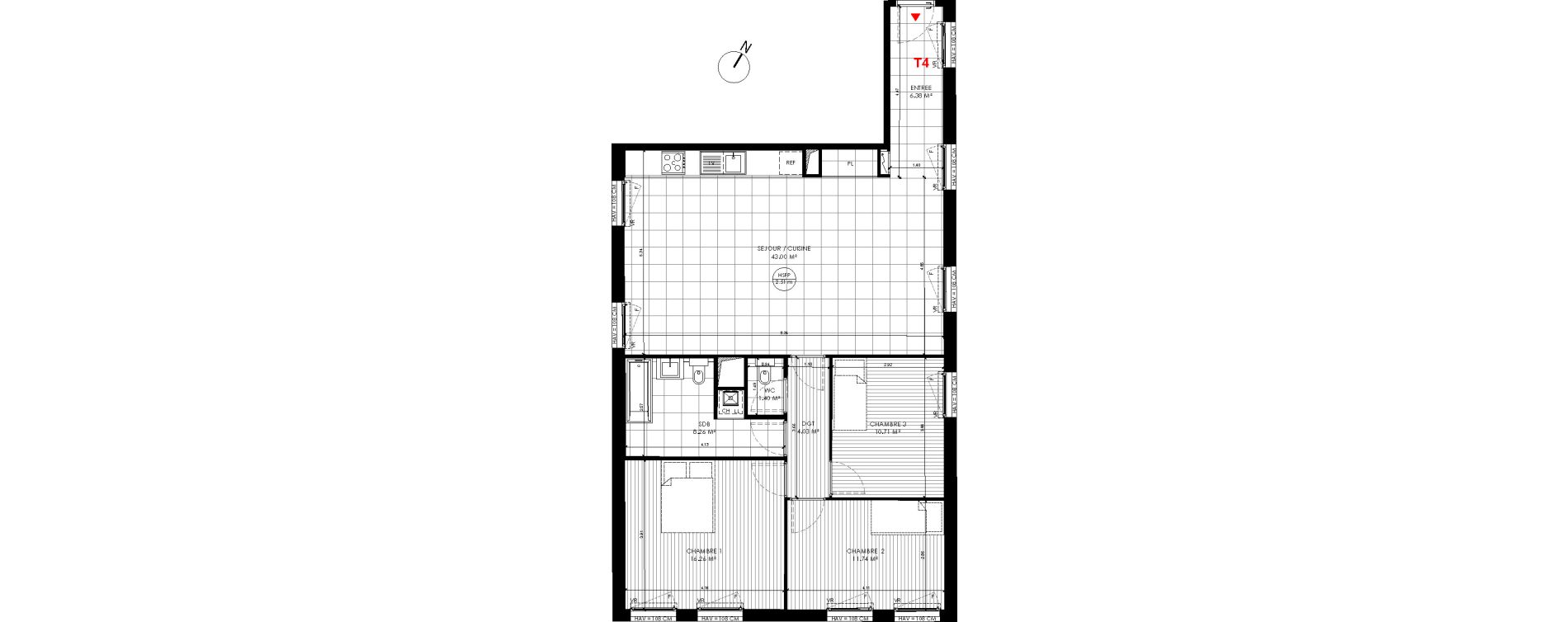 Appartement T4 de 101,78 m2 &agrave; Saint-Andr&eacute;-Lez-Lille Centre