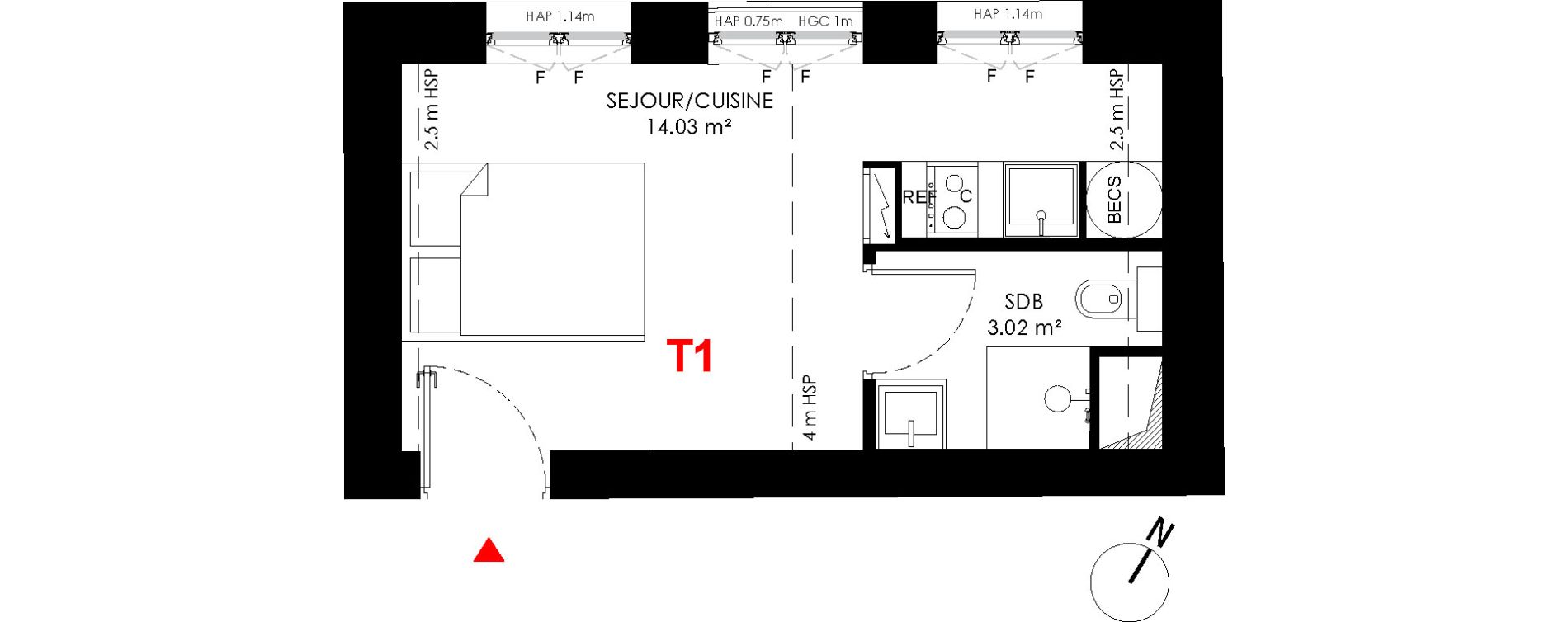 Appartement T1 de 17,05 m2 &agrave; Saint-Andr&eacute;-Lez-Lille Centre