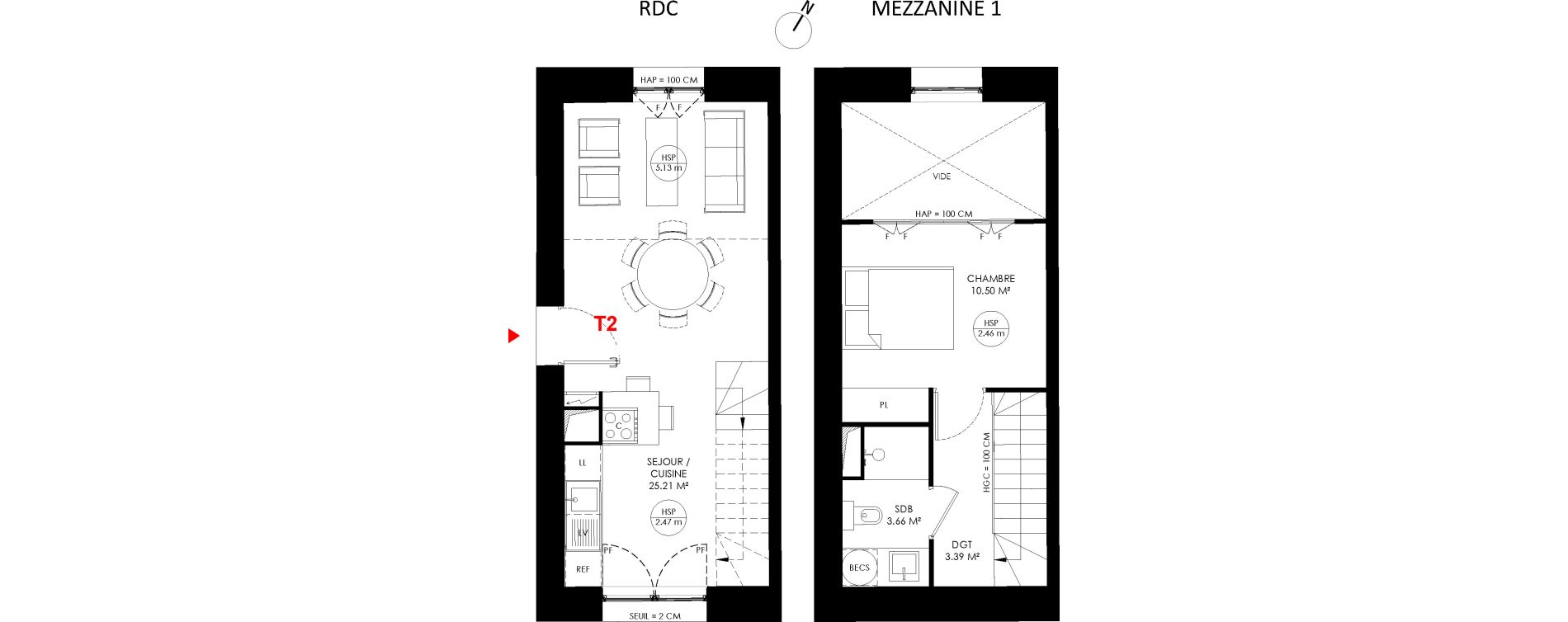 Duplex T2 de 42,77 m2 &agrave; Saint-Andr&eacute;-Lez-Lille Centre