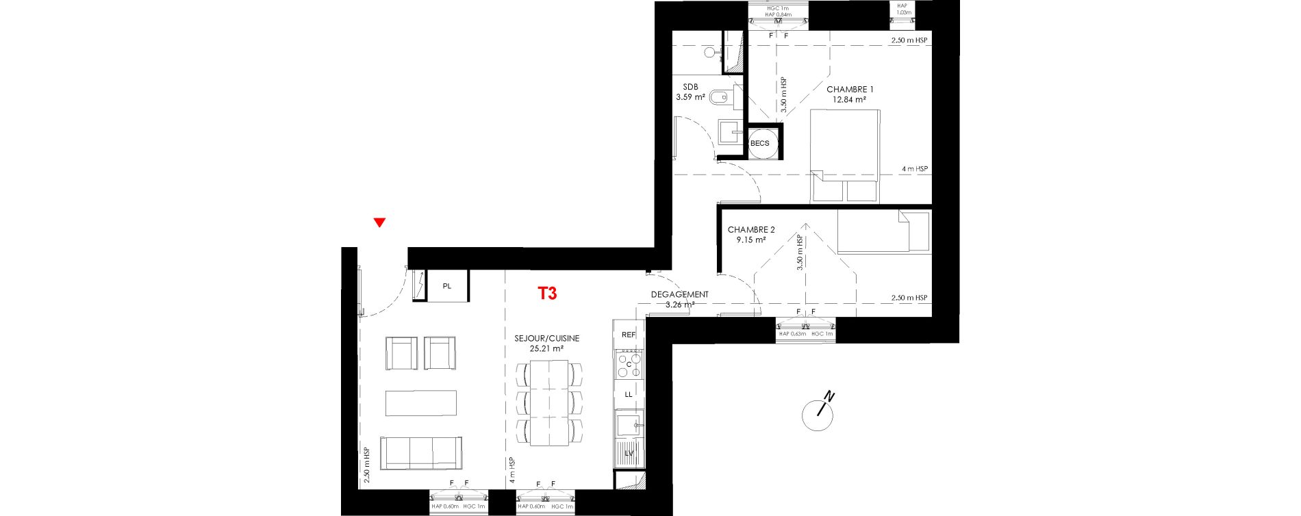 Appartement T3 de 54,05 m2 &agrave; Saint-Andr&eacute;-Lez-Lille Centre