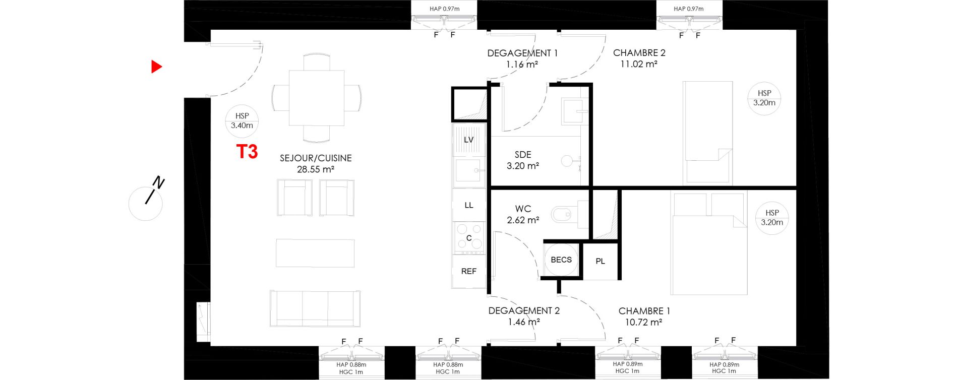 Appartement T3 de 58,74 m2 &agrave; Saint-Andr&eacute;-Lez-Lille Centre