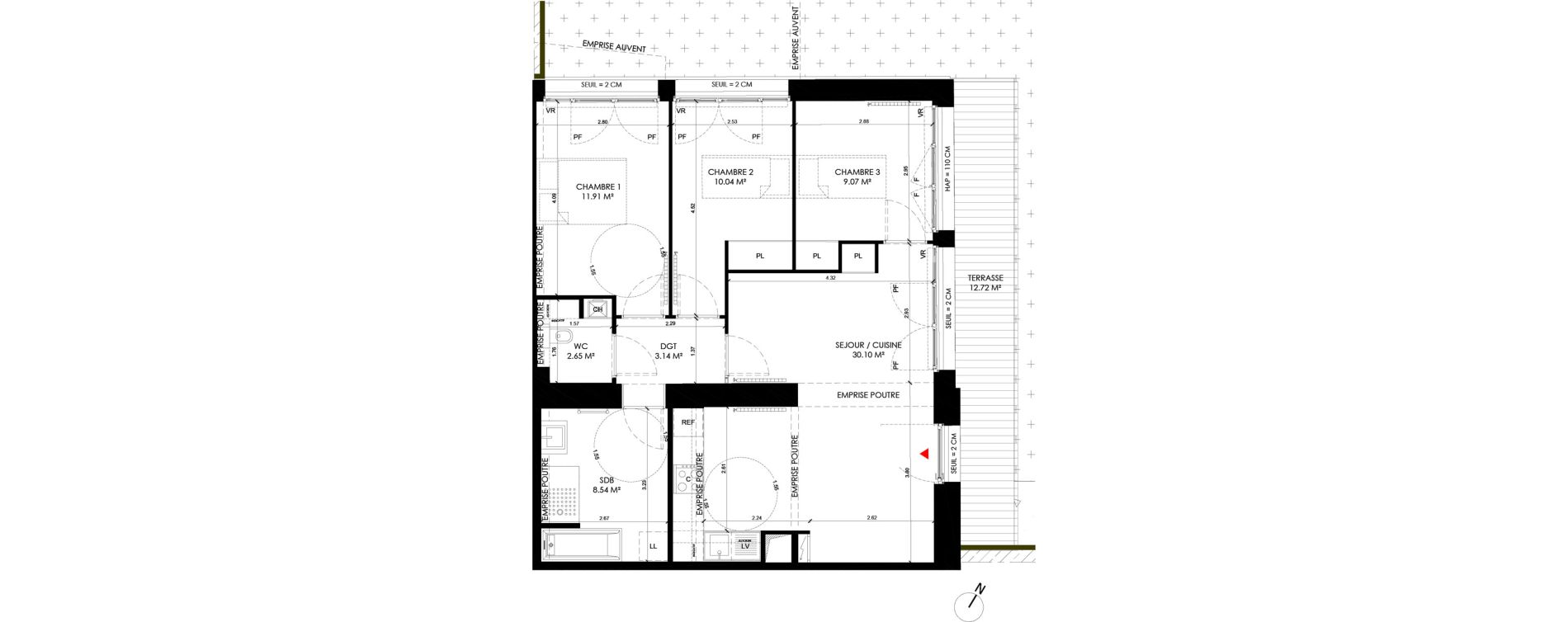 Appartement T4 de 75,45 m2 &agrave; Saint-Andr&eacute;-Lez-Lille Centre