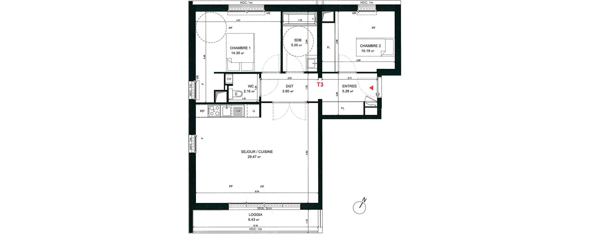 Appartement T3 de 70,30 m2 &agrave; Saint-Andr&eacute;-Lez-Lille Centre