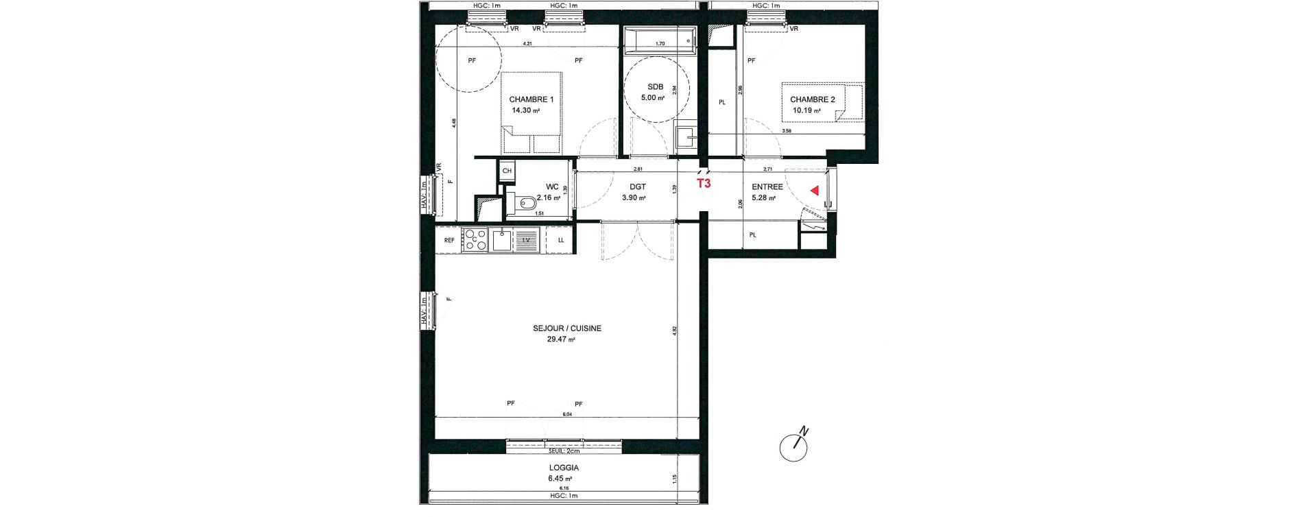 Appartement T3 de 70,30 m2 &agrave; Saint-Andr&eacute;-Lez-Lille Centre