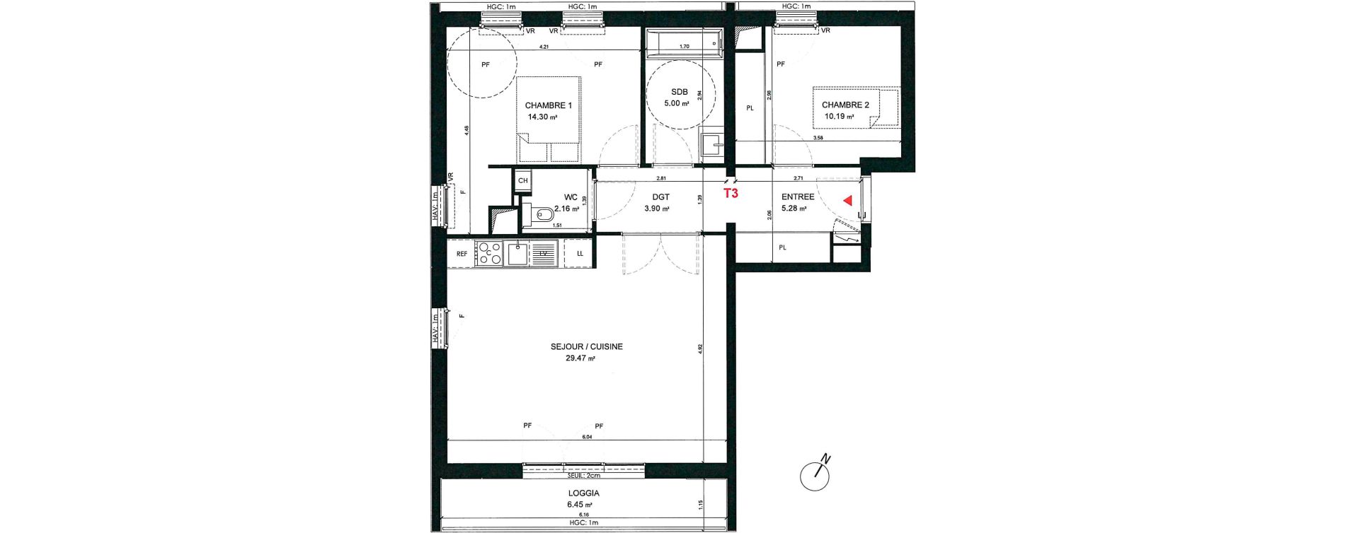 Appartement T3 de 70,30 m2 &agrave; Saint-Andr&eacute;-Lez-Lille Centre