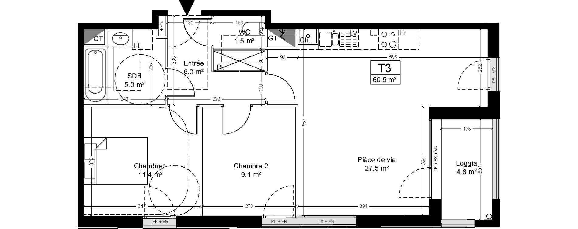 Appartement T3 de 60,50 m2 &agrave; Saint-Andr&eacute;-Lez-Lille Quai 22
