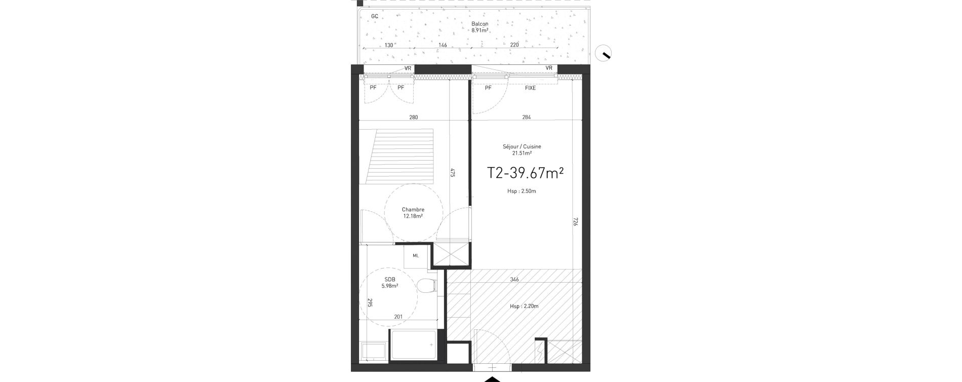 Appartement T2 de 39,67 m2 &agrave; Saint-Saulve Centre