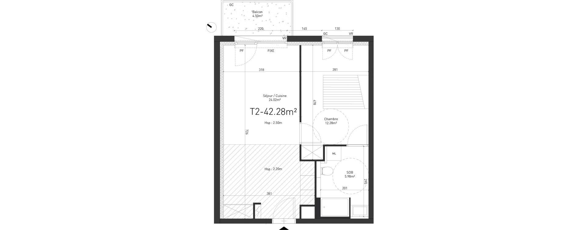 Appartement T2 de 42,28 m2 &agrave; Saint-Saulve Centre