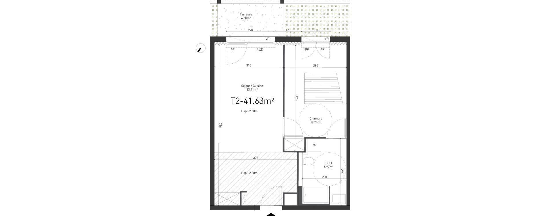 Appartement T2 de 41,63 m2 &agrave; Saint-Saulve Centre