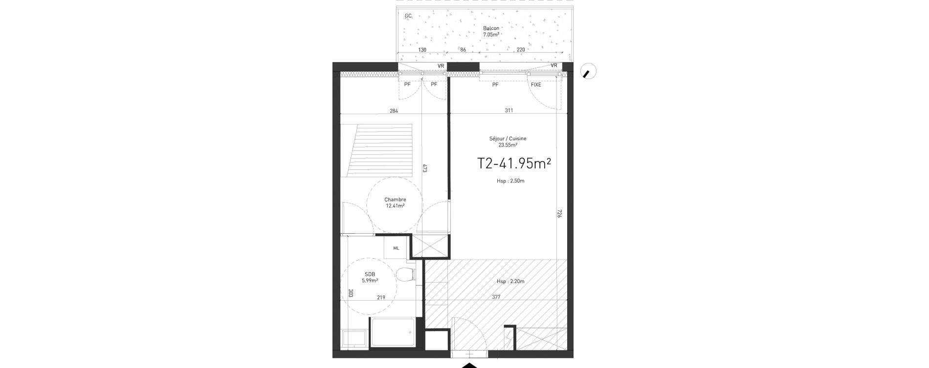 Appartement T2 de 41,95 m2 &agrave; Saint-Saulve Centre