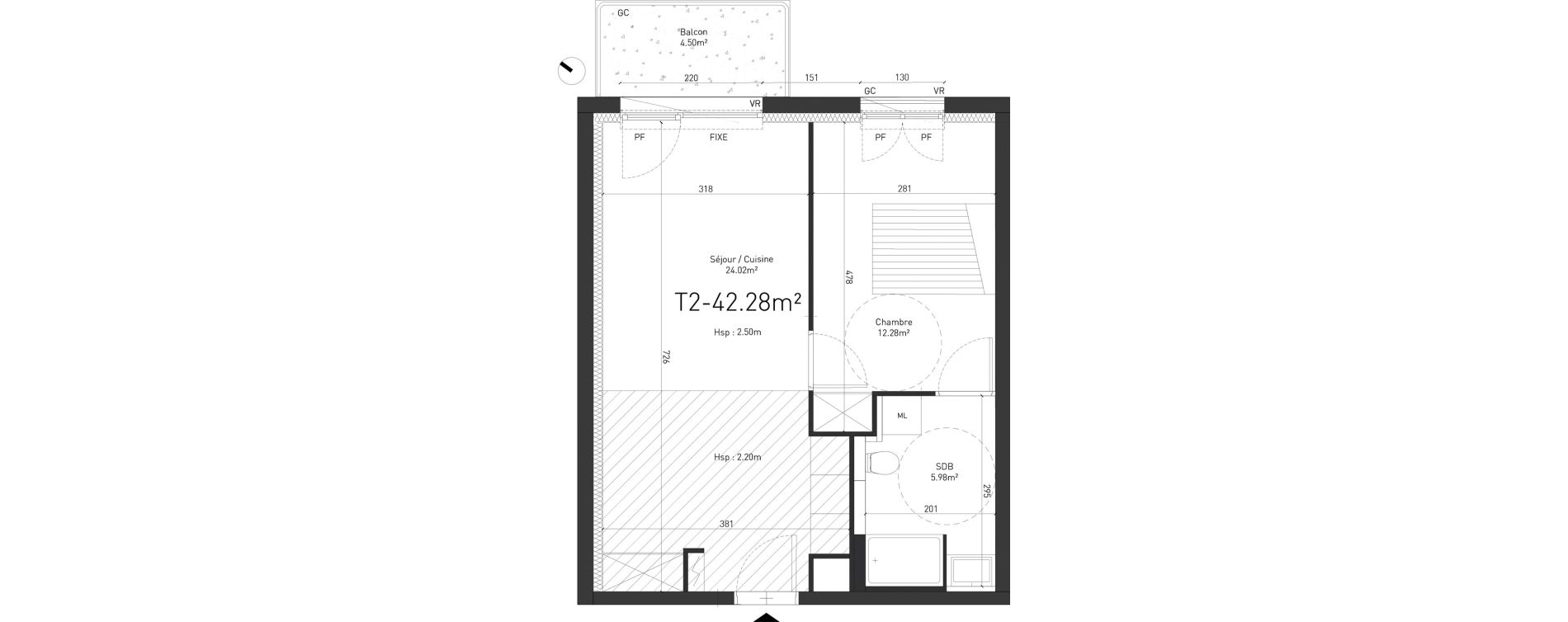 Appartement T2 de 42,28 m2 &agrave; Saint-Saulve Centre