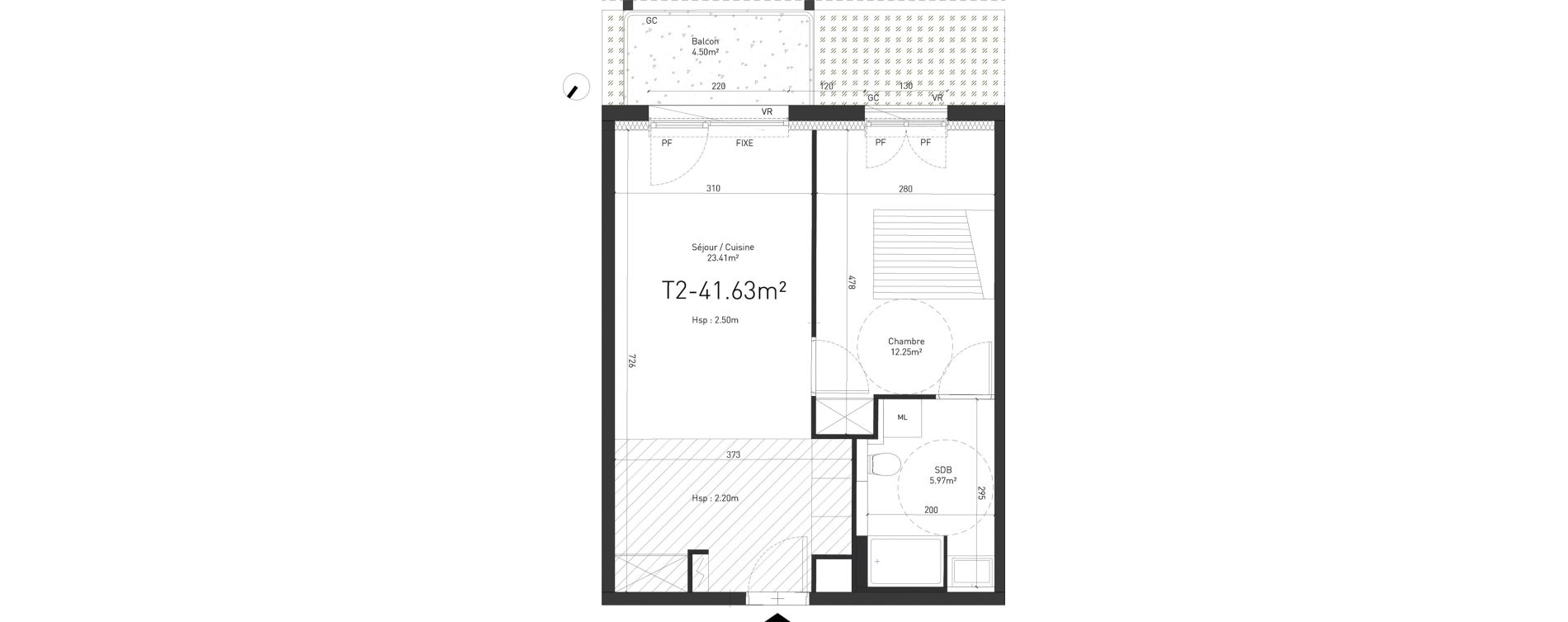 Appartement T2 de 41,63 m2 &agrave; Saint-Saulve Centre