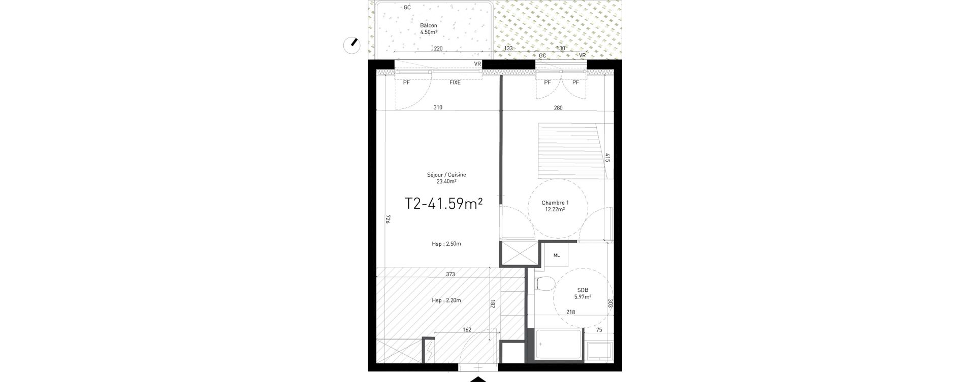 Appartement T2 de 41,59 m2 &agrave; Saint-Saulve Centre