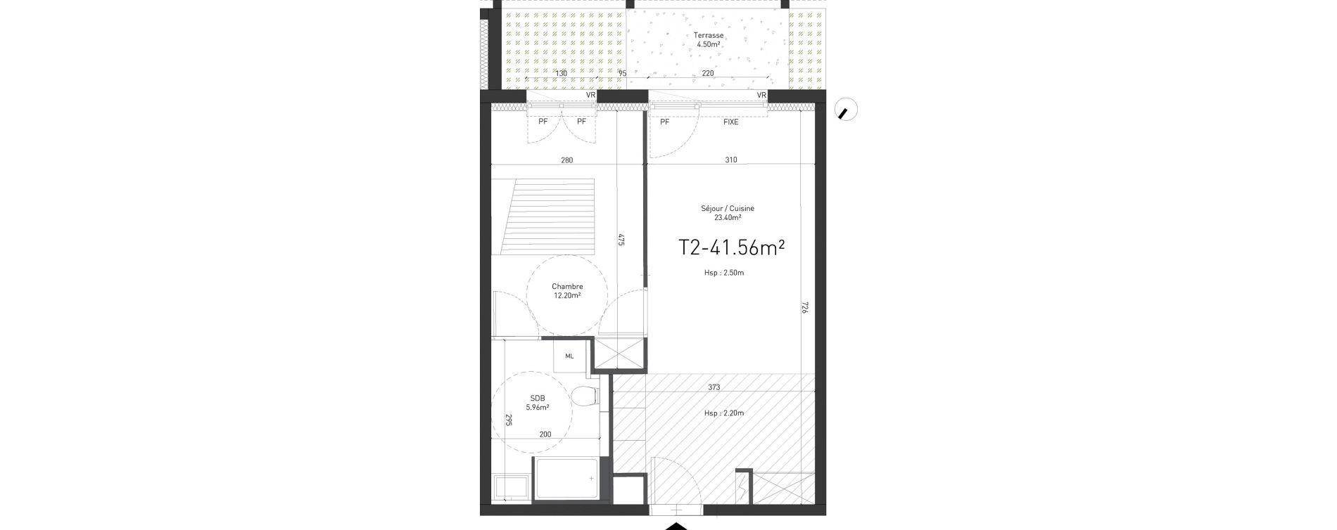 Appartement T2 de 41,56 m2 &agrave; Saint-Saulve Centre