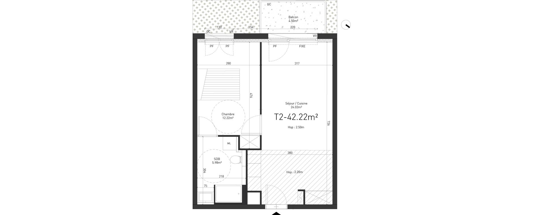 Appartement T2 de 42,22 m2 &agrave; Saint-Saulve Centre