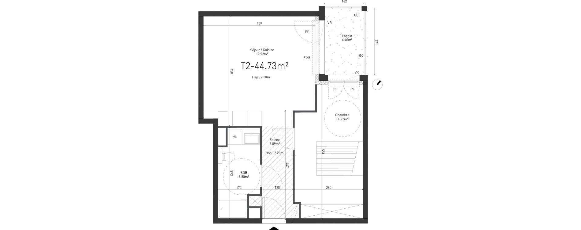 Appartement T2 de 44,73 m2 &agrave; Saint-Saulve Centre