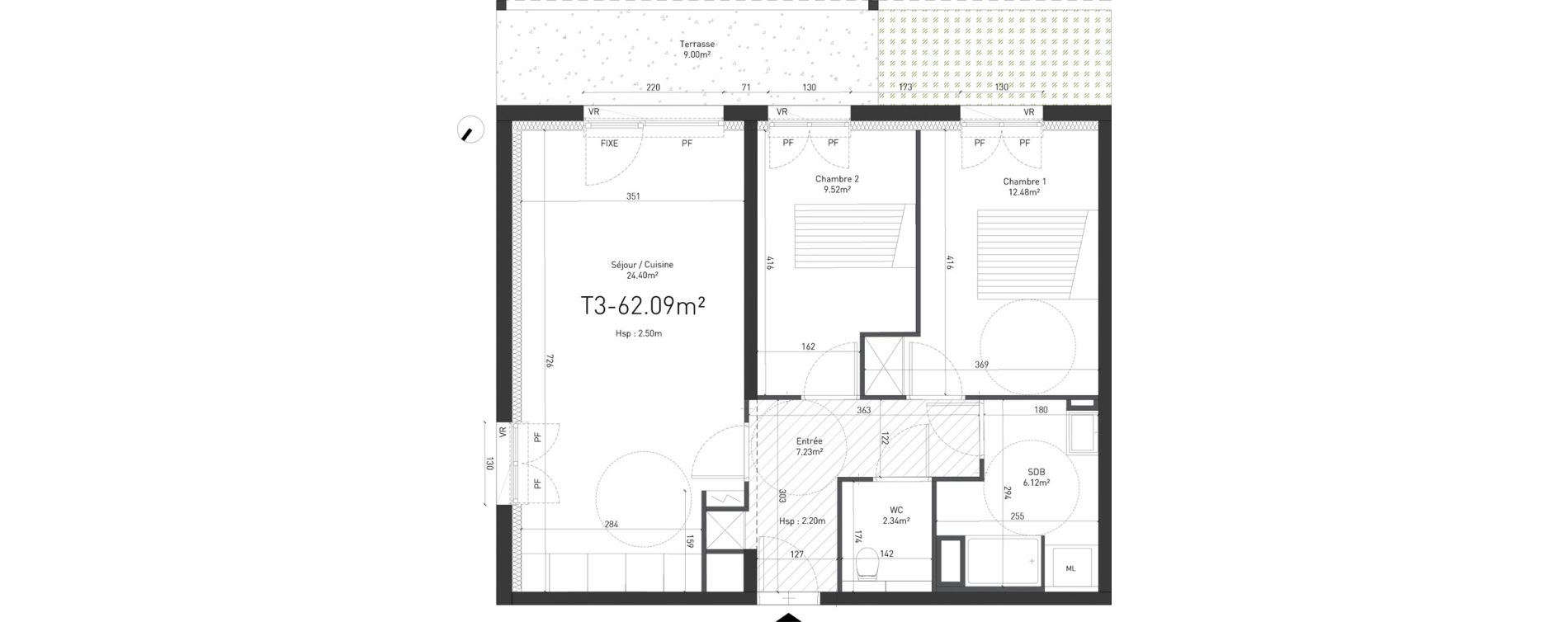 Appartement T3 de 62,09 m2 &agrave; Saint-Saulve Centre