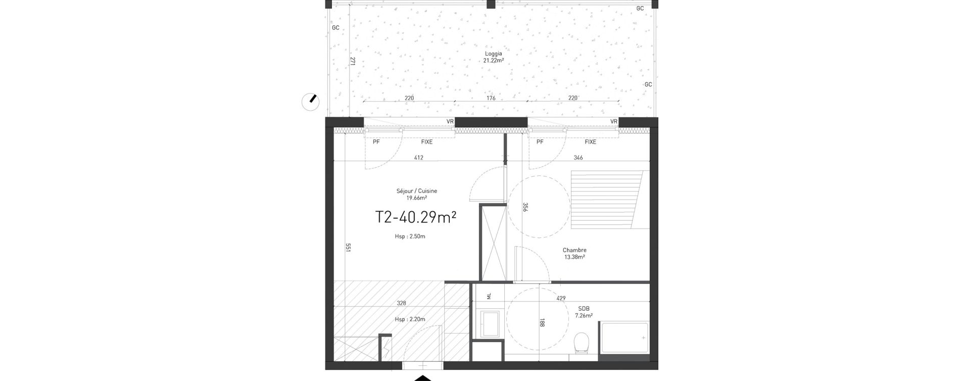 Appartement T2 de 40,29 m2 &agrave; Saint-Saulve Centre
