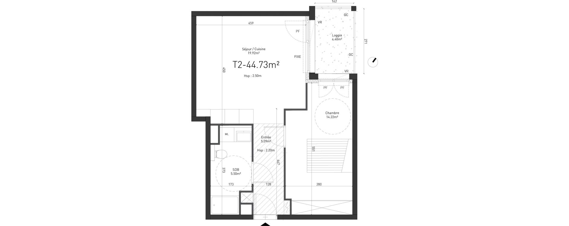Appartement T2 de 44,73 m2 &agrave; Saint-Saulve Centre