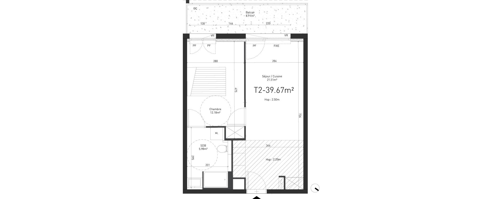 Appartement T2 de 39,67 m2 &agrave; Saint-Saulve Centre