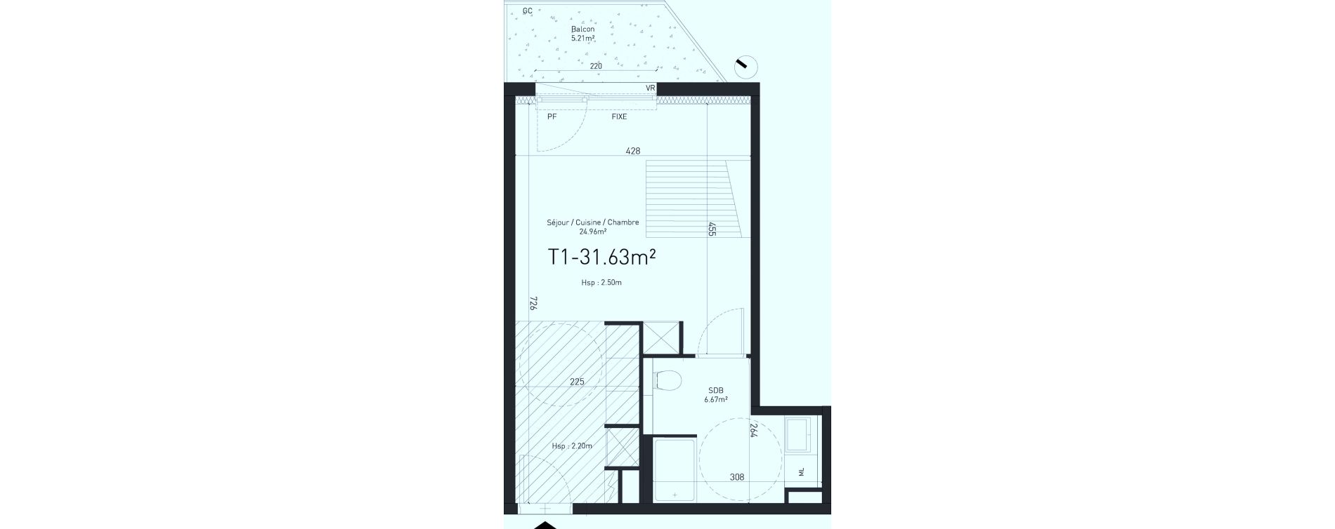 Appartement T1 de 31,63 m2 &agrave; Saint-Saulve Centre