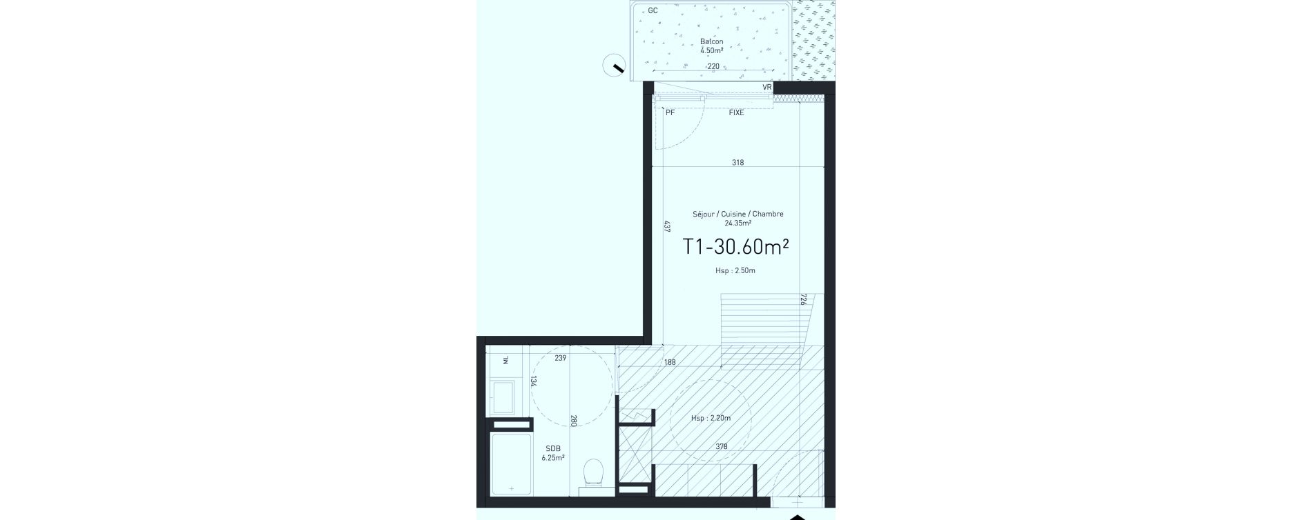Appartement T1 de 30,60 m2 &agrave; Saint-Saulve Centre
