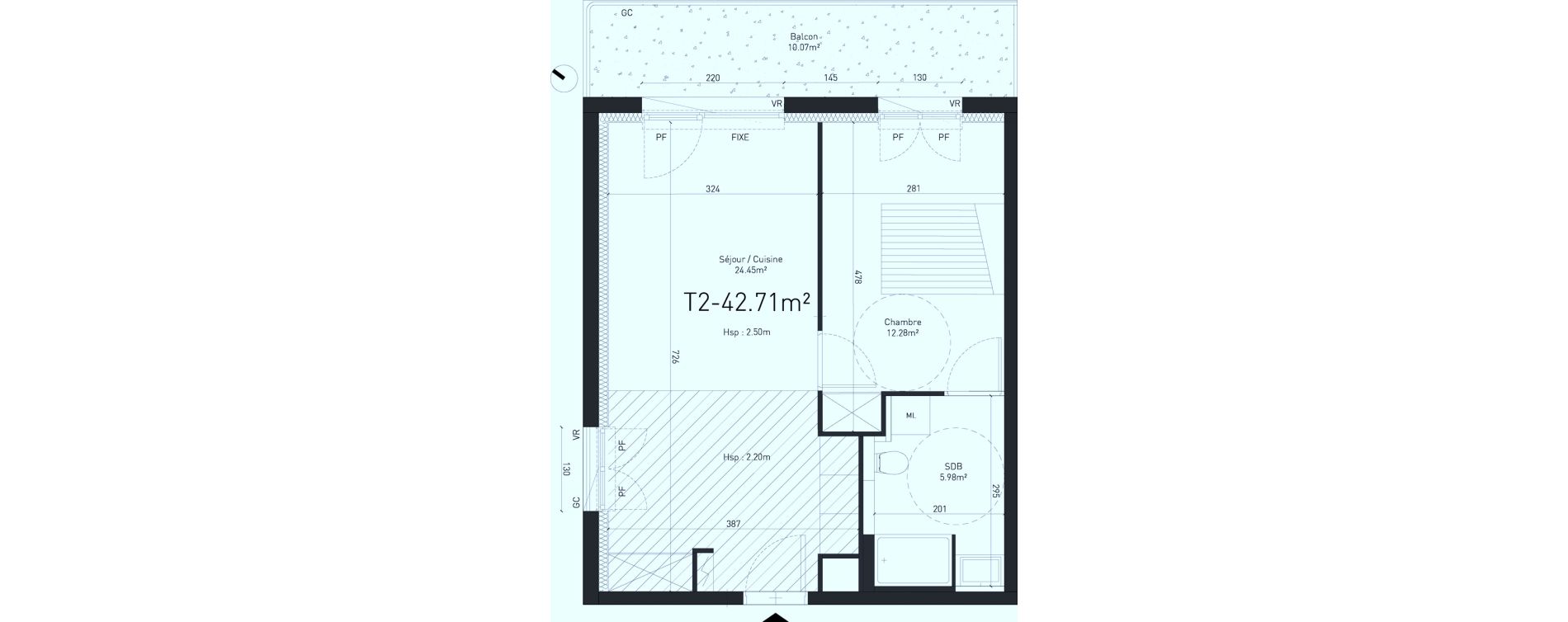 Appartement T2 de 42,71 m2 &agrave; Saint-Saulve Centre