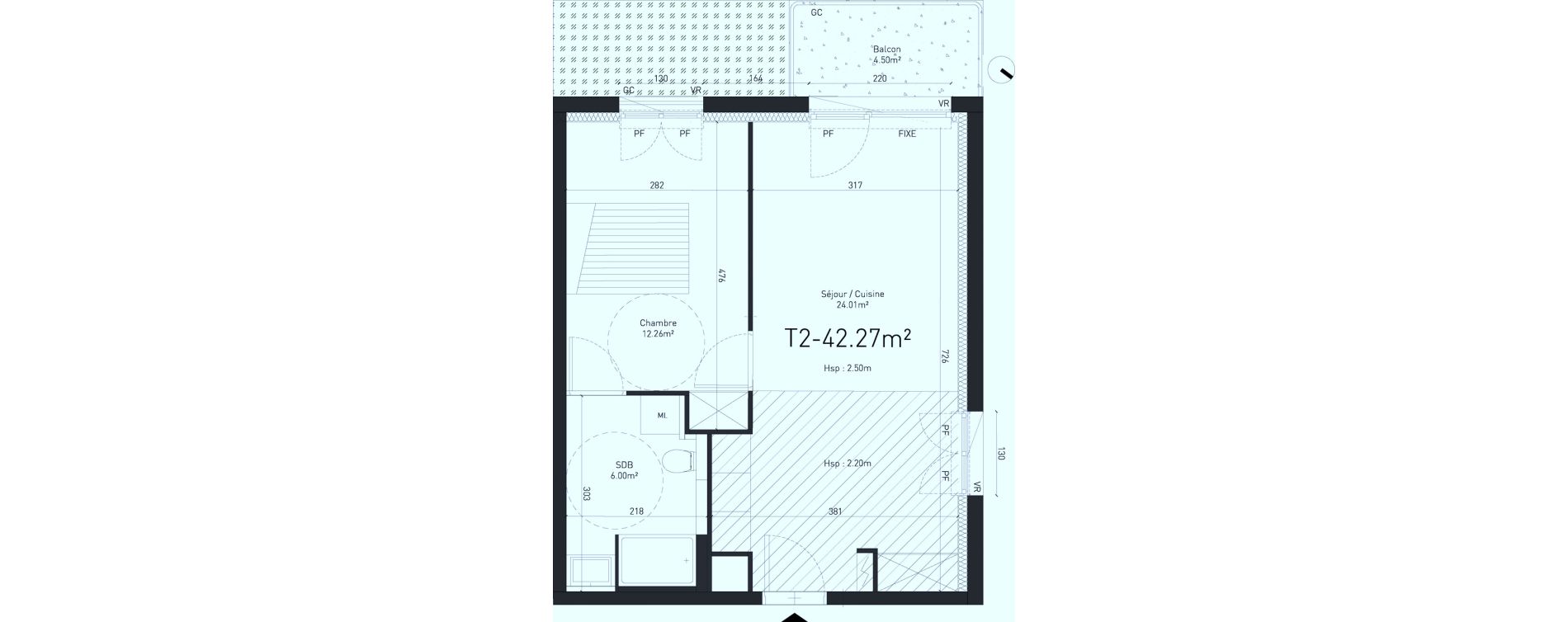 Appartement T2 de 42,27 m2 &agrave; Saint-Saulve Centre