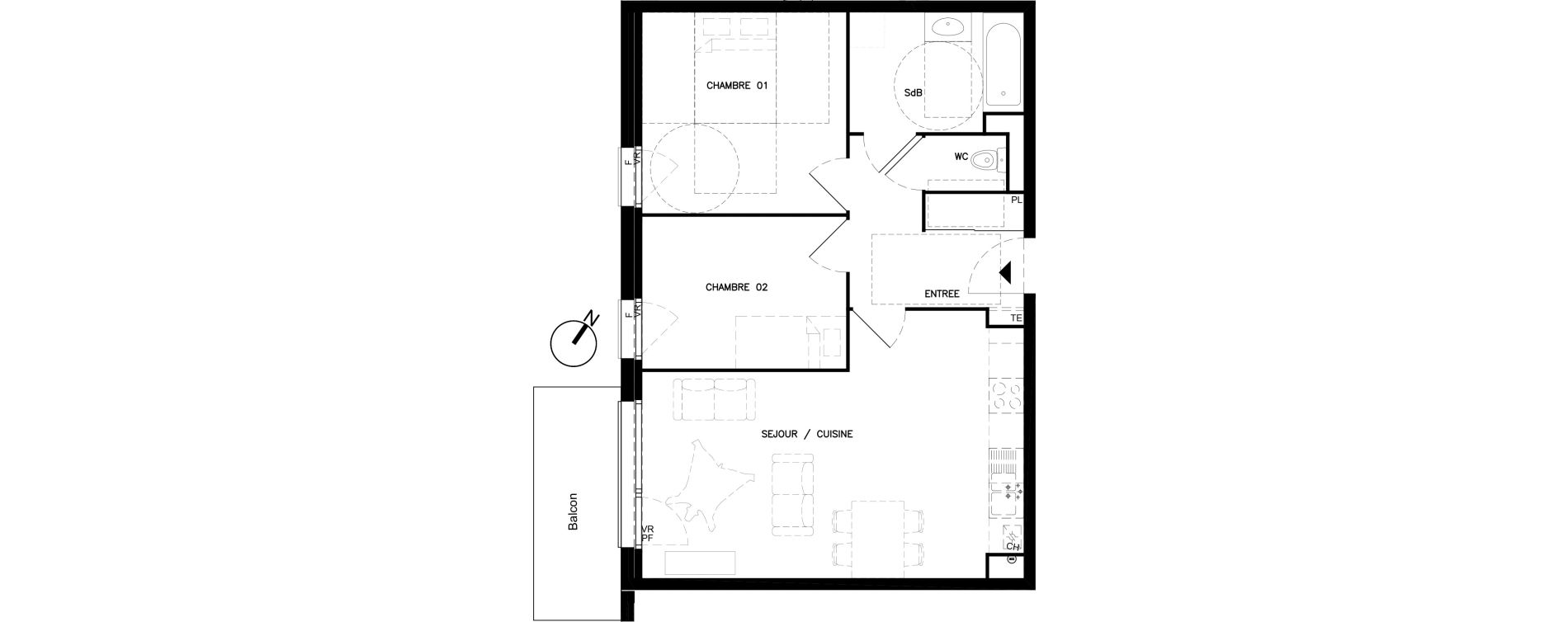 Appartement T3 de 61,30 m2 &agrave; Santes Centre