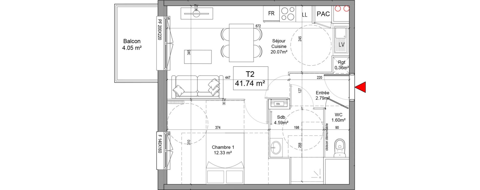 Appartement T2 de 41,74 m2 &agrave; Seclin Centre 1