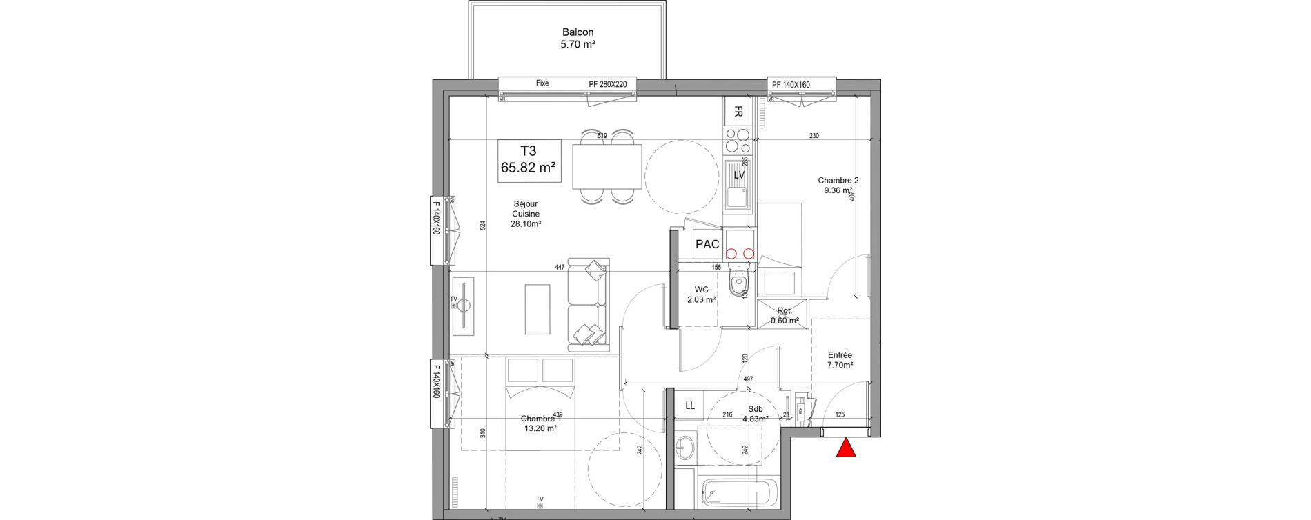 Appartement T3 de 65,82 m2 &agrave; Seclin Centre 1
