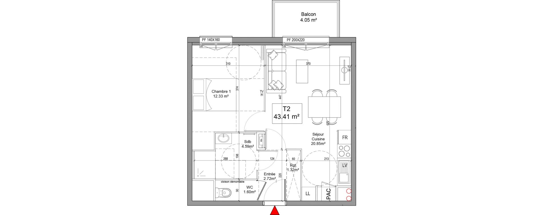 Appartement T2 de 43,41 m2 &agrave; Seclin Centre 1