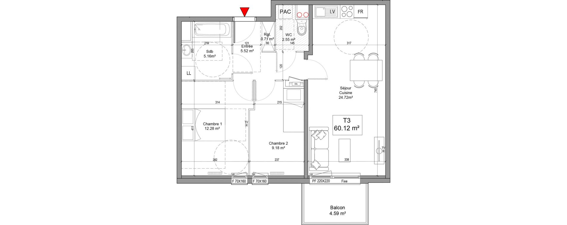 Appartement T3 de 60,12 m2 &agrave; Seclin Centre 1