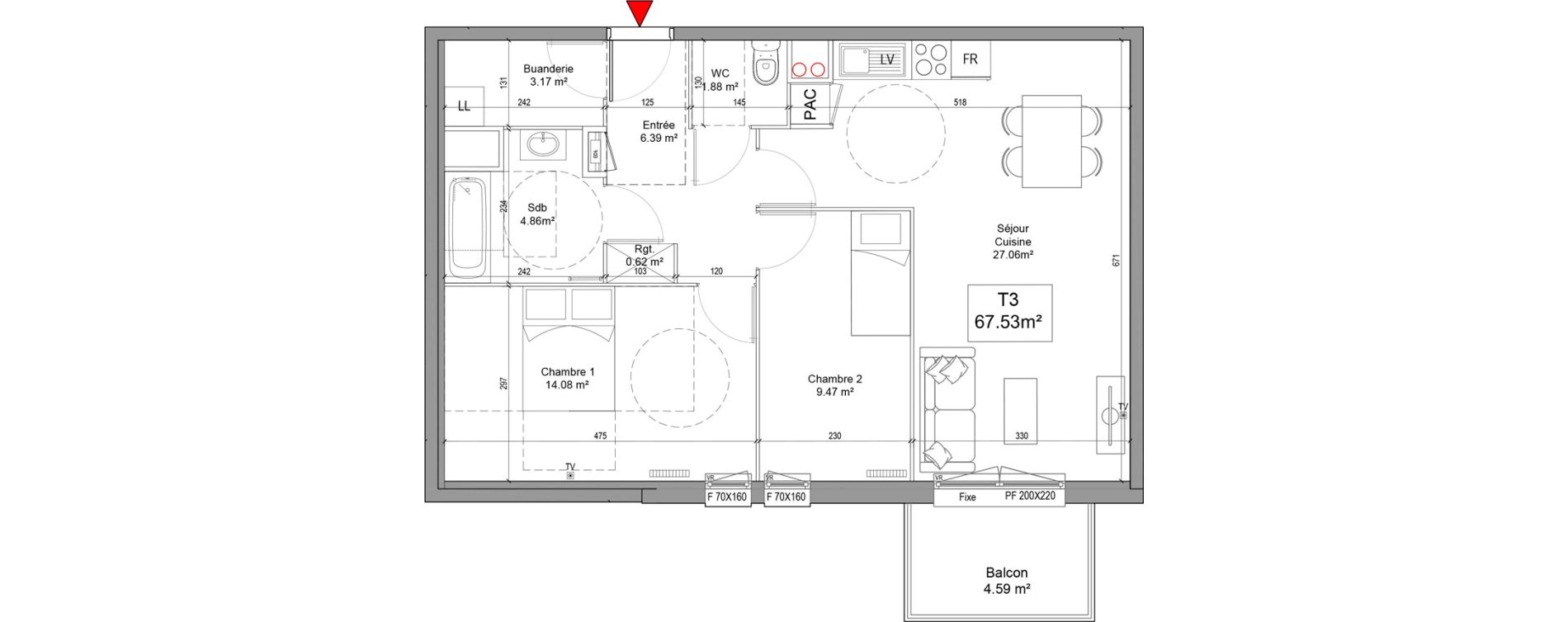 Appartement T3 de 67,53 m2 &agrave; Seclin Centre 1