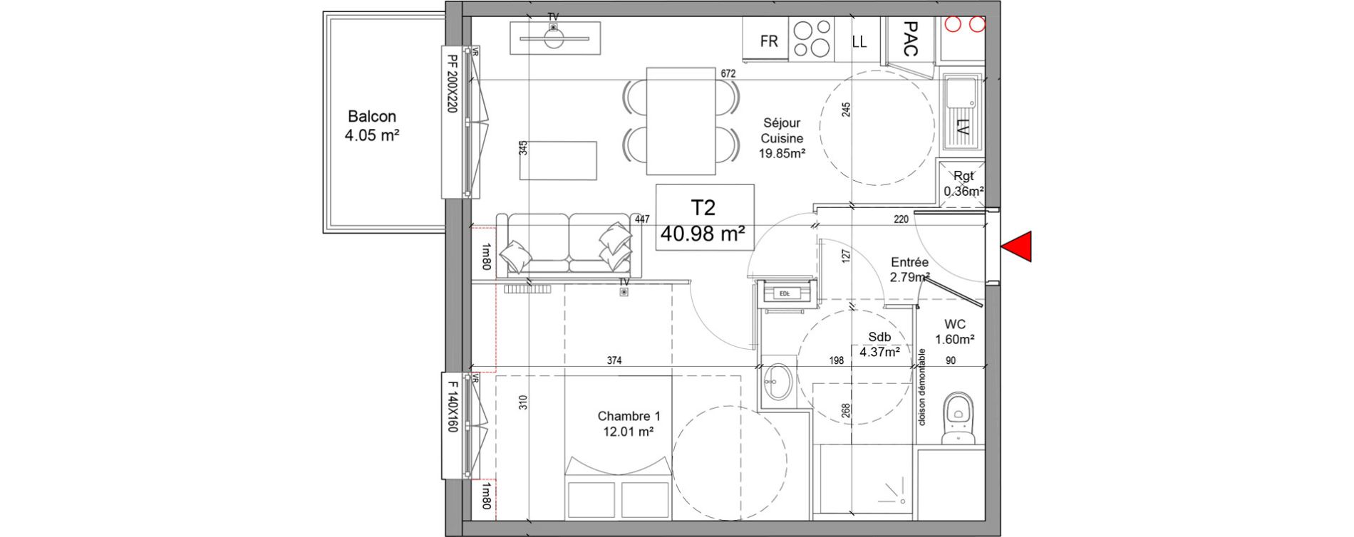 Appartement T2 de 40,98 m2 &agrave; Seclin Centre 1