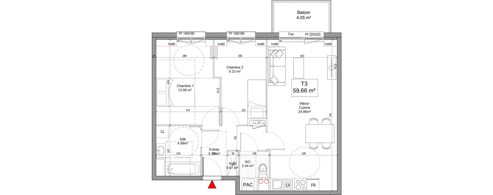 Appartement T3 de 59,66 m2 &agrave; Seclin Centre 1