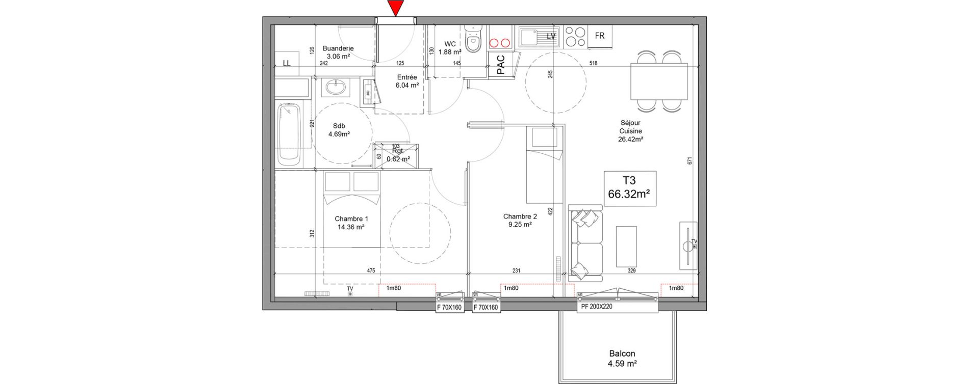 Appartement T3 de 66,32 m2 &agrave; Seclin Centre 1