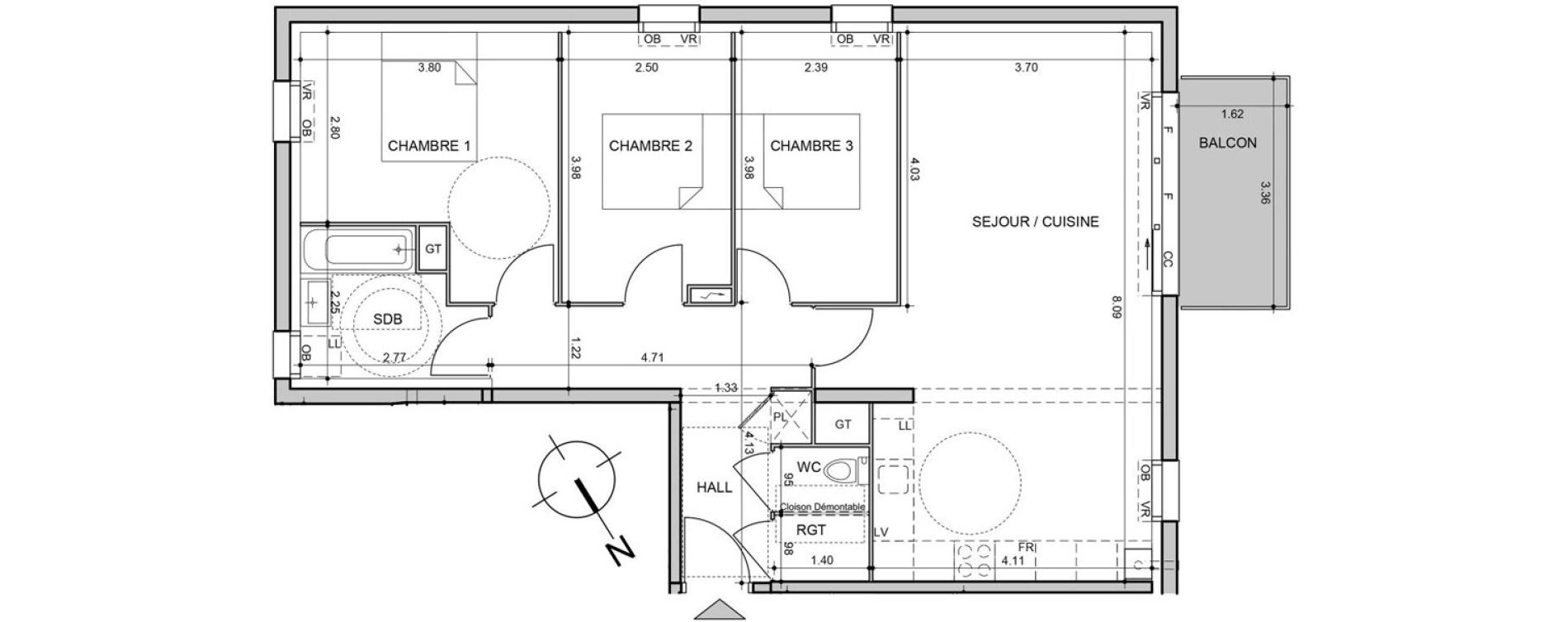 Appartement T4 de 82,23 m2 &agrave; Seclin Centre