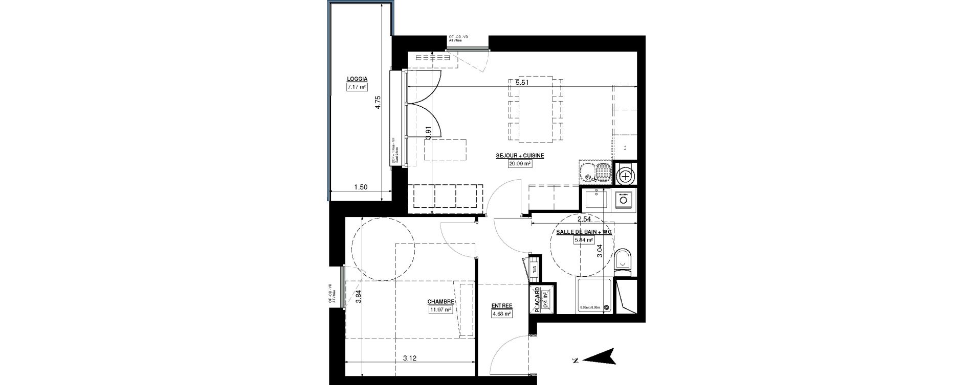 Appartement T2 de 42,98 m2 &agrave; Seclin Centre