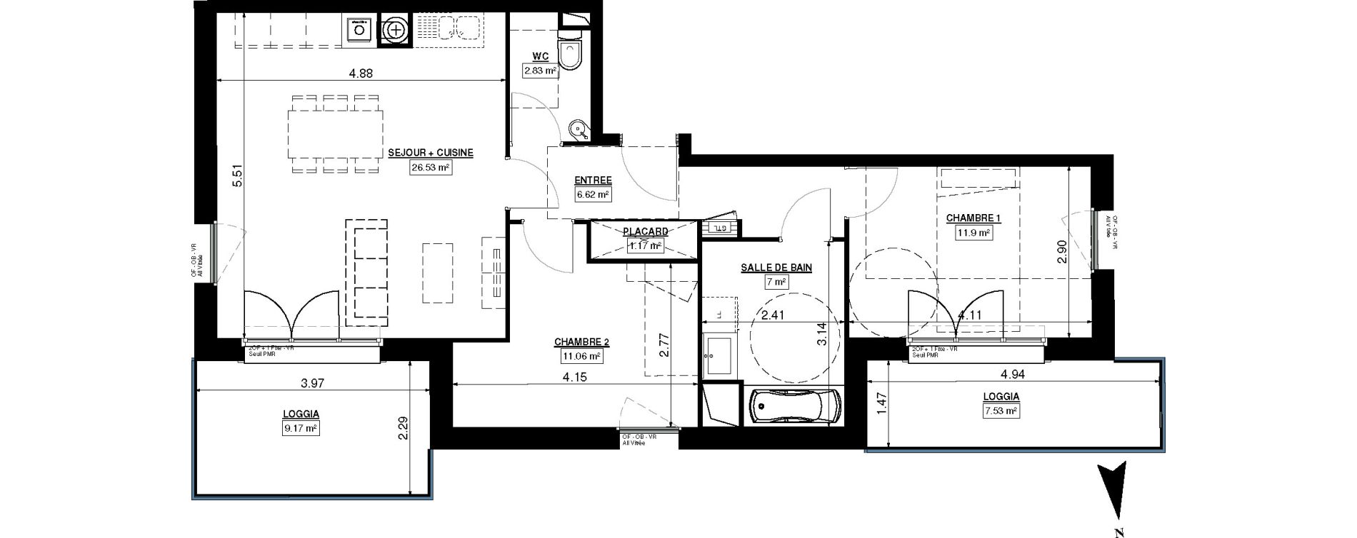 Appartement T3 de 67,11 m2 &agrave; Seclin Centre