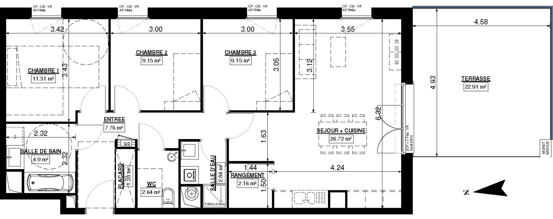 Appartement T4 de 77,91 m2 &agrave; Seclin Centre