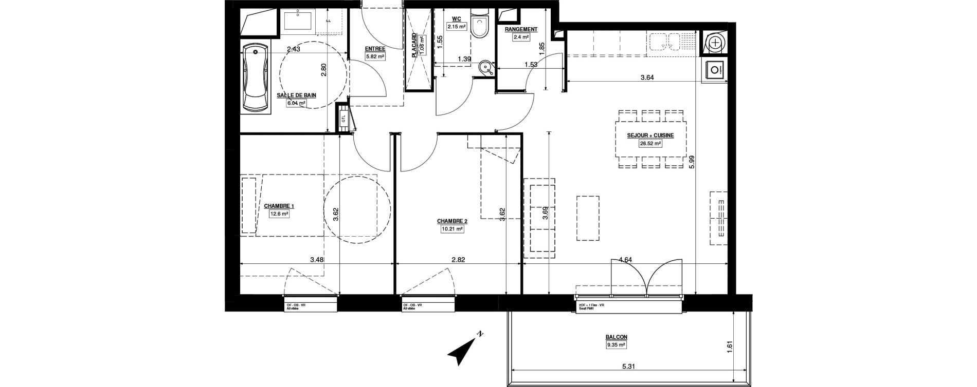 Appartement T3 de 66,80 m2 &agrave; Seclin Centre