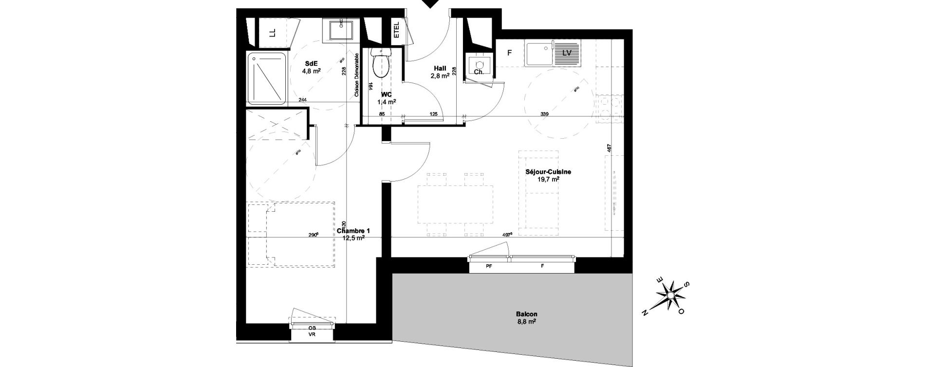 Appartement T2 de 41,27 m2 &agrave; Templeuve Centre