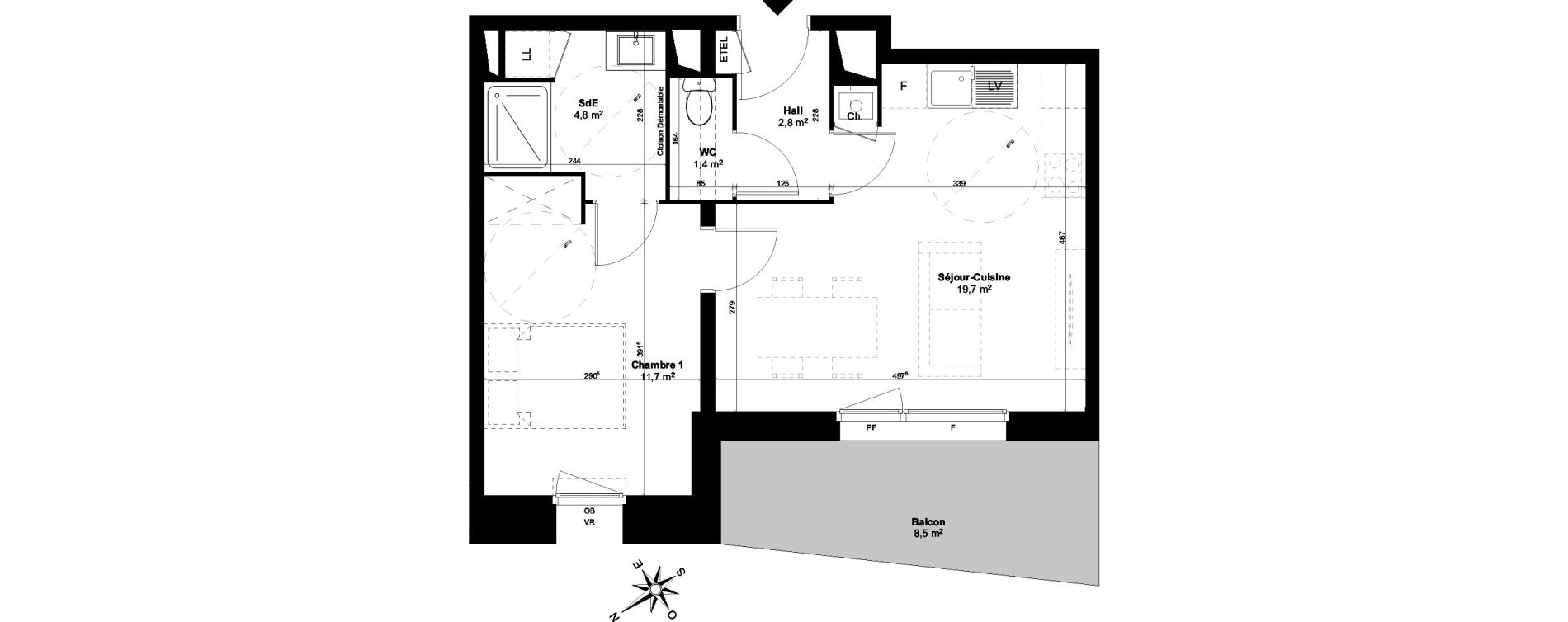 Appartement T2 de 40,48 m2 &agrave; Templeuve Centre
