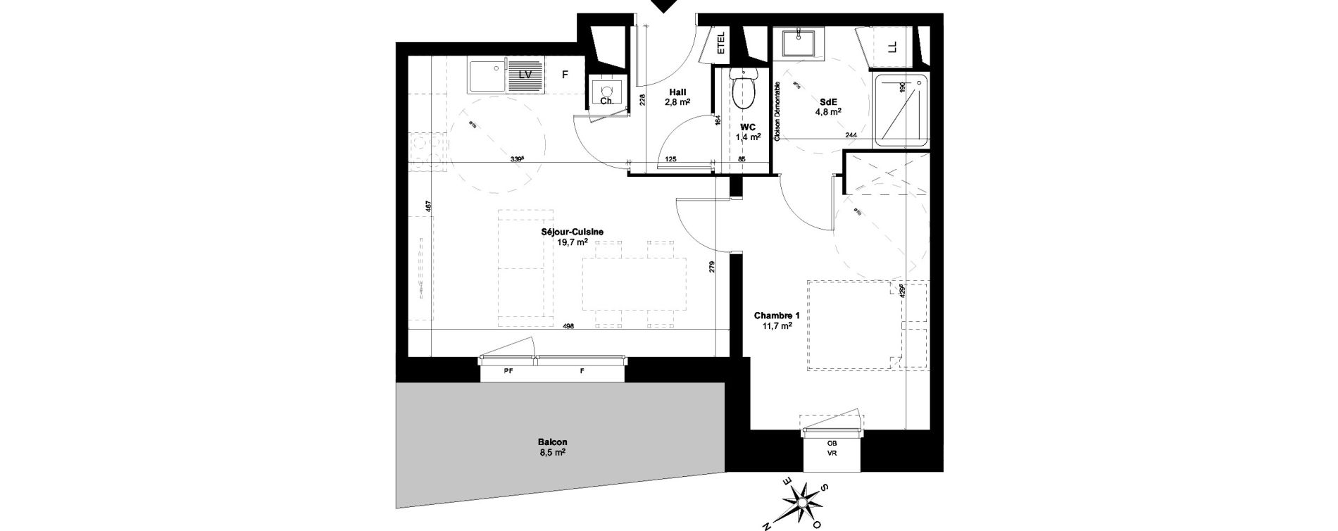 Appartement T2 de 40,51 m2 &agrave; Templeuve Centre