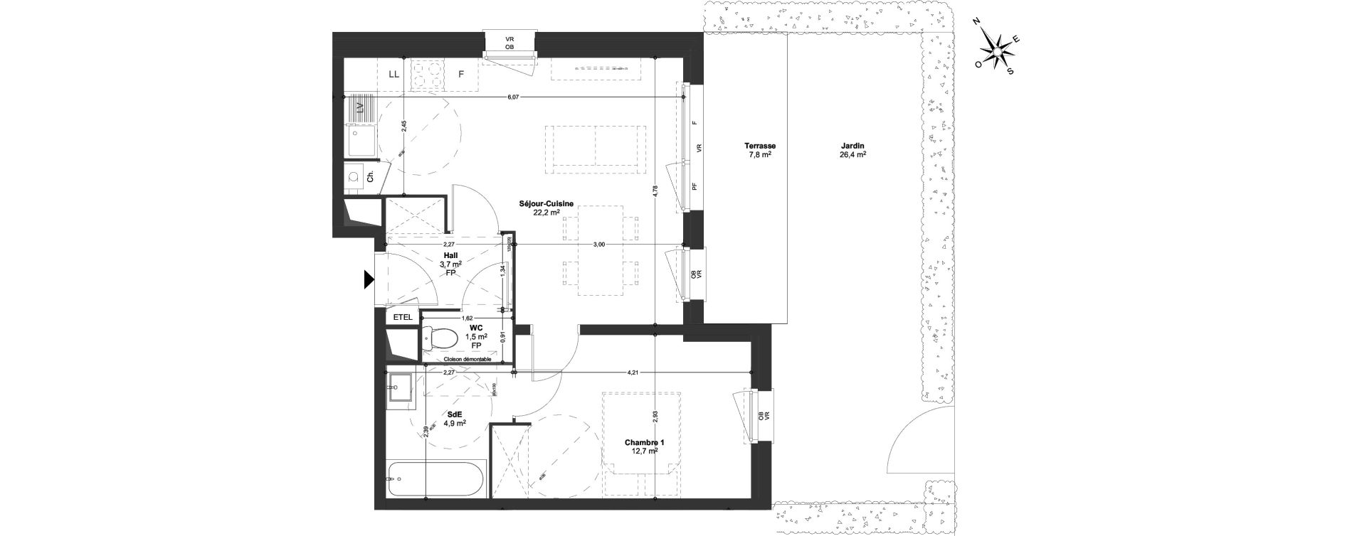 Appartement T2 de 45,47 m2 &agrave; Templeuve Centre