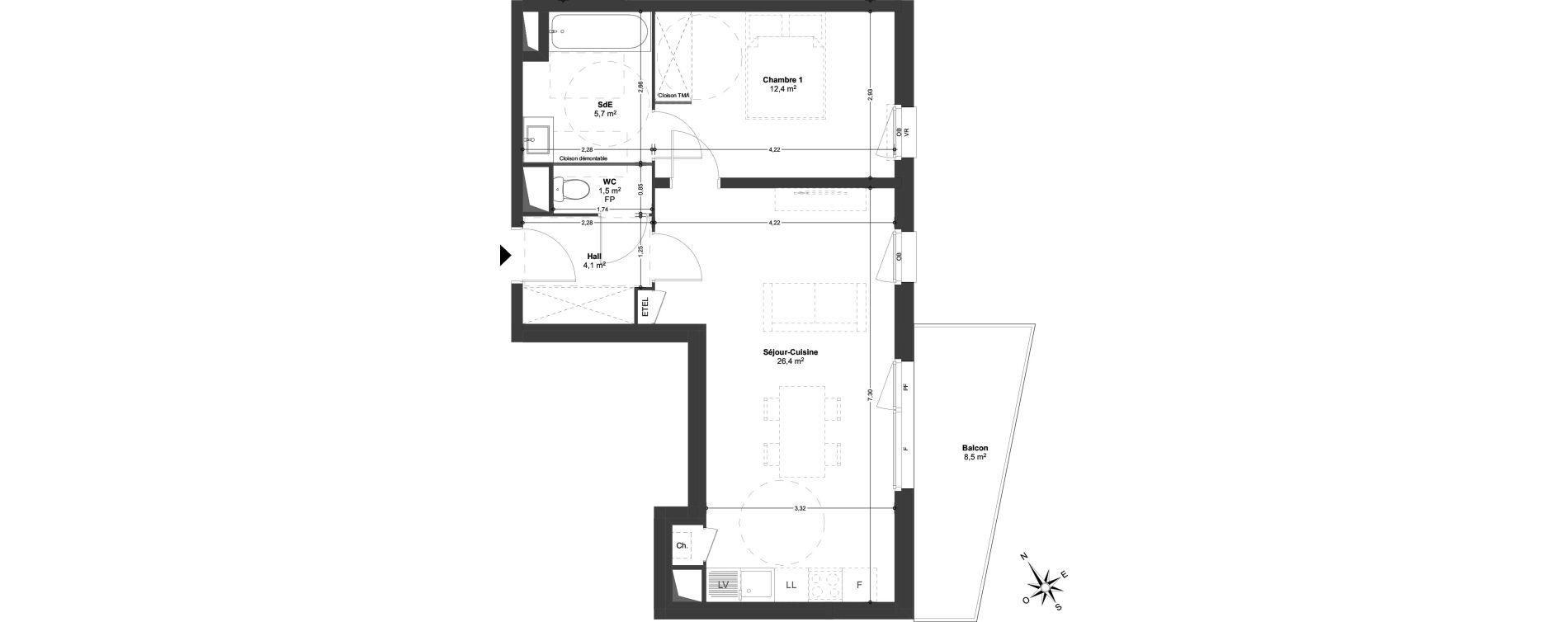 Appartement T2 de 50,10 m2 &agrave; Templeuve Centre