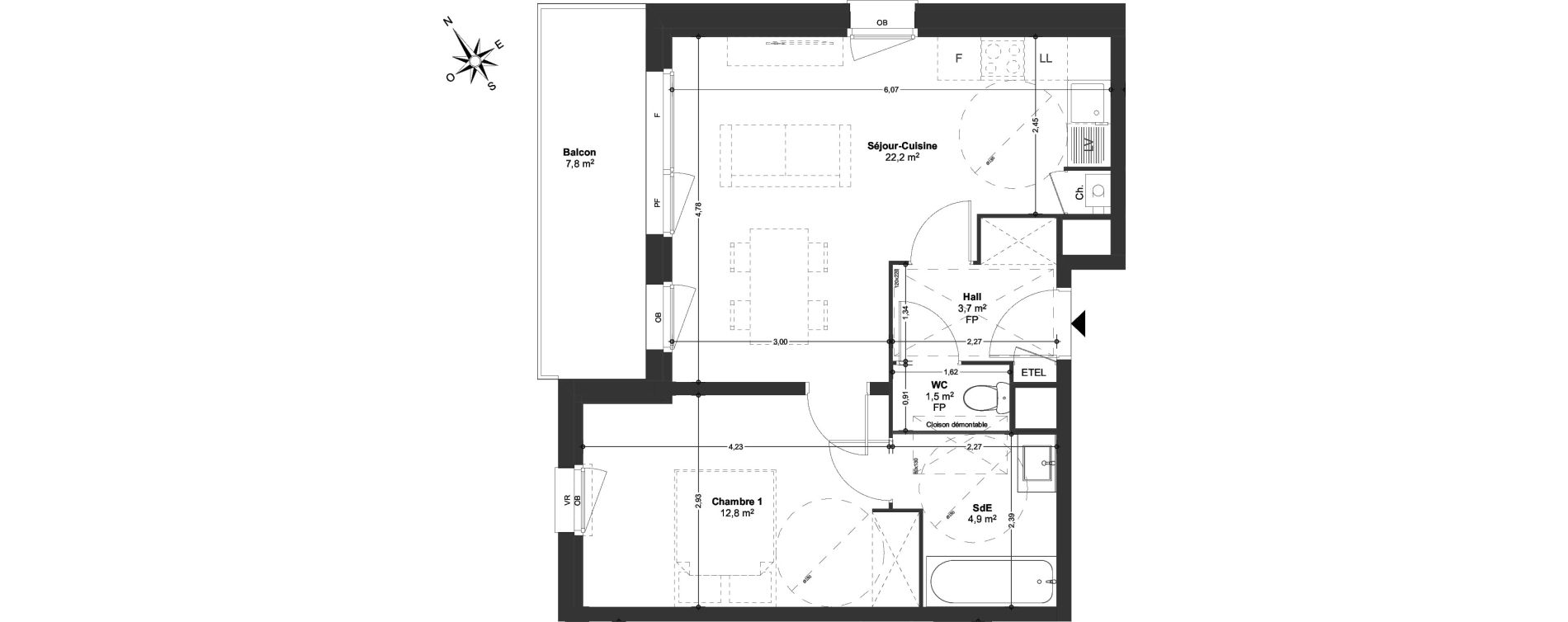 Appartement T2 de 45,10 m2 &agrave; Templeuve Centre